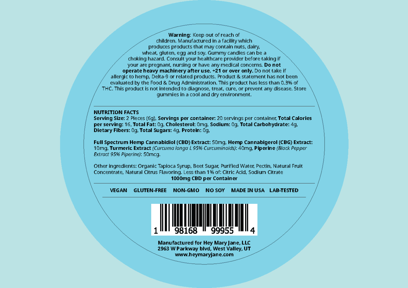 Soothe CBG Gummies supplement facts label — Hey Mary Jane