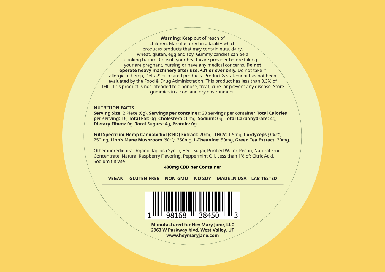 THCV Gummies for optimal cognitive function and productivity Full spectrum CBD, lions mane, cordyceps, l-theanine