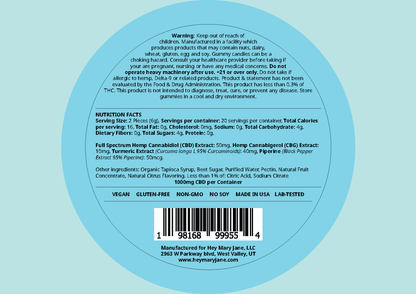 Soothe CBG Gummies supplement facts label — Hey Mary Jane