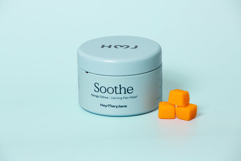 Soothe gummies by Hey Mary Jane, formulated with CBD, CBG, THC, turmeric, piperine, and myrcene